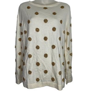 Talbots lambs wool blend white and gold polka dot sweater
